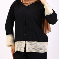 Elegant Black Ensemble with Lace Accent Two-Piece Set - Image 4