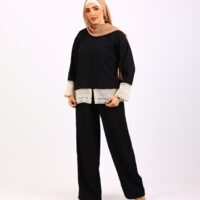 Elegant Black Ensemble with Lace Accent Two-Piece Set - Image 2