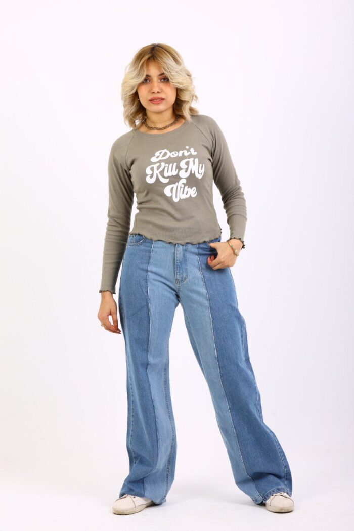Wide leg mixed jeans