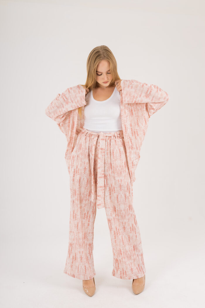 Oversize Printed Kimono and Wide-Leg Pants Set - Image 12