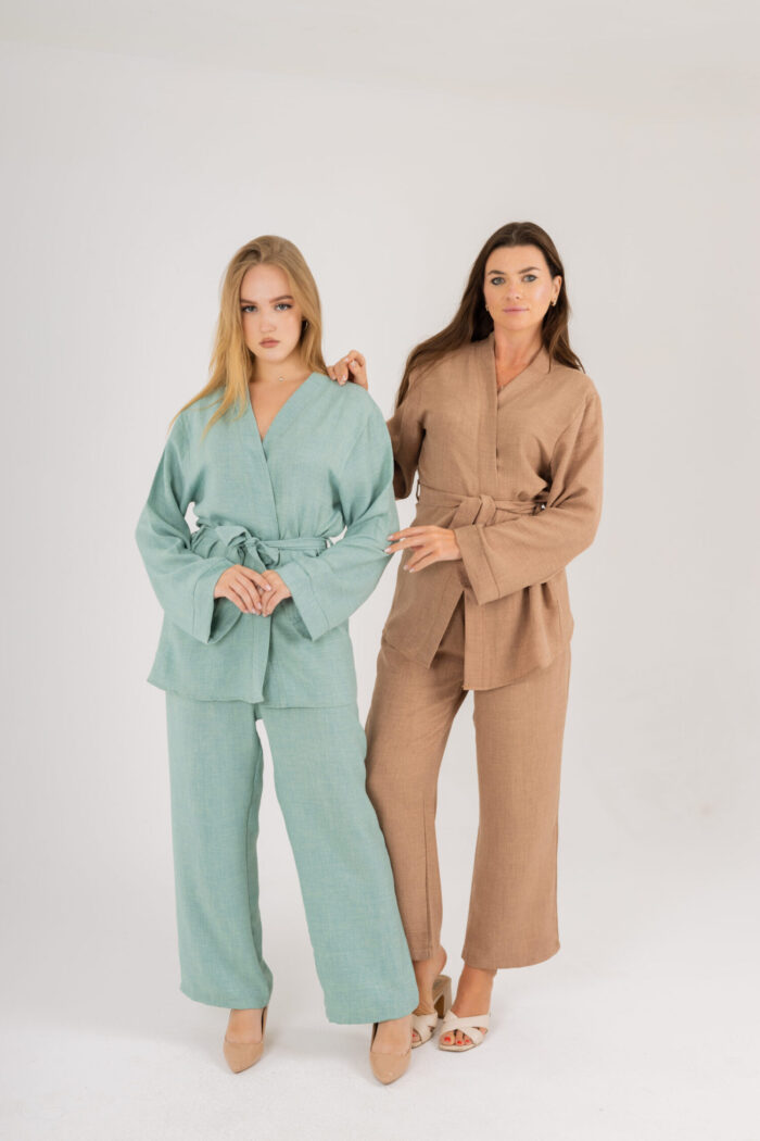 Kimono and Wide-Leg Pants Set